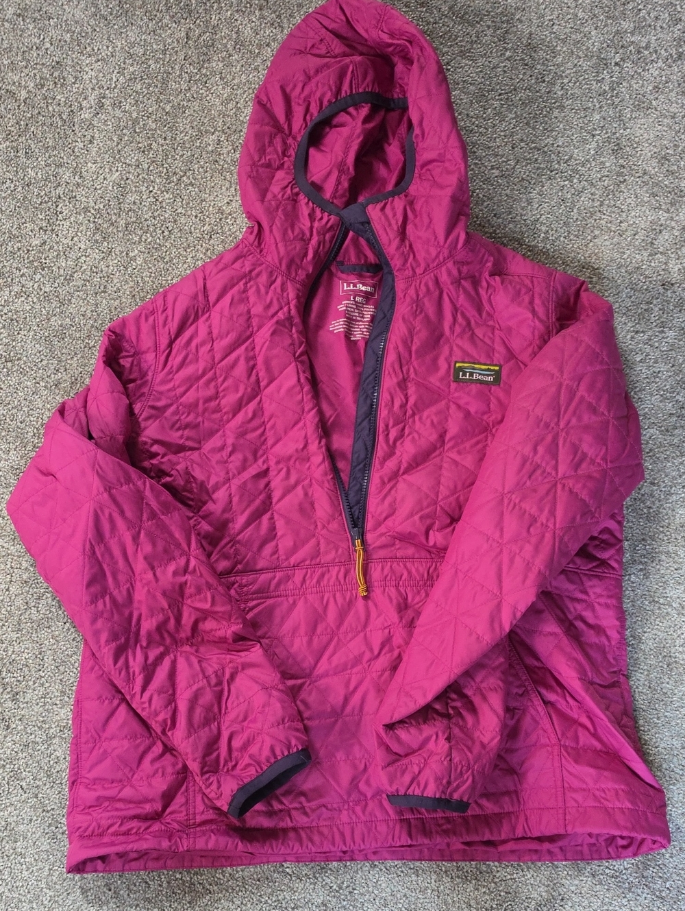 L.L. Bean Women's Quilted Hooded Pullover Jacket in Bright Magenta